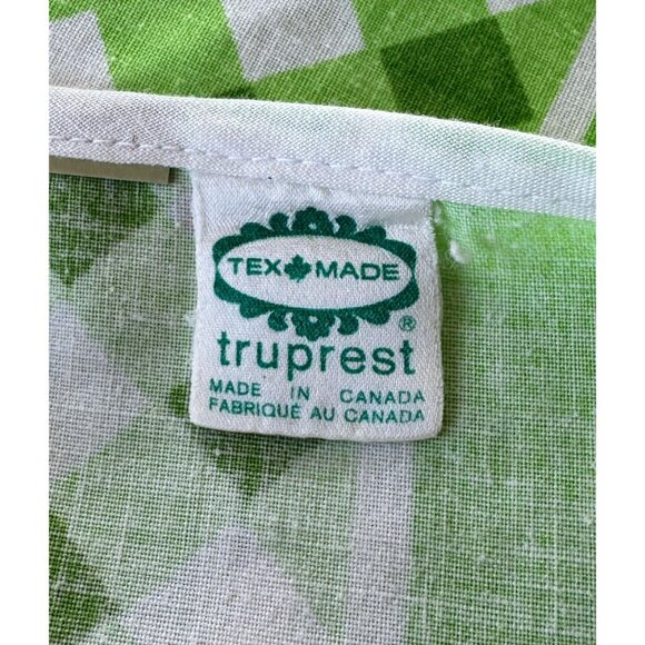 Vintage 70s fitted/bottom sheet, green checkered geometric bedsheet, double/full - Picture 5 of 7